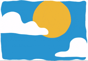 Digital art gif. An orange sun in a blue sky is quickly wiped away by a dark night sky. Text, "good night."