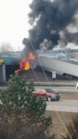 Truck Bursts Into Flames After Crashing off Michigan Highway