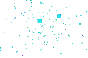 Sticker gif. Explosion of confetti in shades of mint, teal, purple, and pink flies toward us.