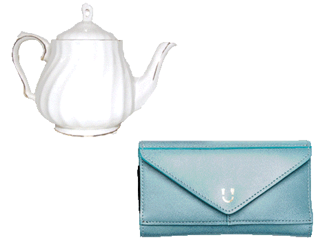 Ruespari_ blue clutch spilling tea high tea Sticker