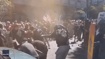 Trump Supporters and Anti-Racism Protesters Clash in Portland, Oregon