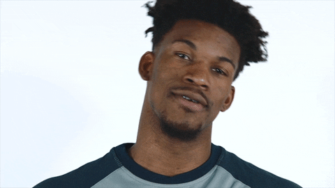 Celebrity gif. Jimmy Butler tilts his head to the side and gives a huge shrug as if he has no idea.  