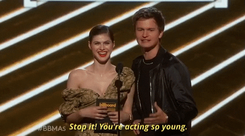 stop it youre acting so young ansel elgort GIF by Billboard Music Awards