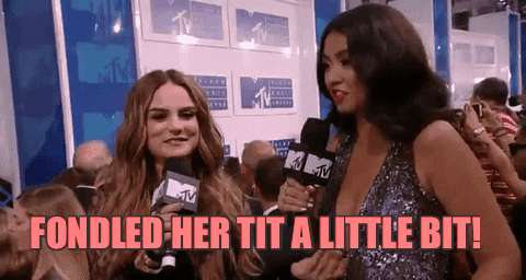 red carpet fondled her tit a little bit GIF by 2017 MTV Video Music Awards