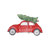 CohenandCo winter christmas tree seasonal red car Sticker