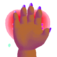 Sticker gif. Jiggly red heart has a purple 'I Love You,' written in the middle and a hand with pink nails appear, waving at us. Small rainbow hearts appear all around it.
