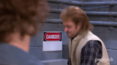 SNL gif. Will Forte as MacGruber looks over at someone with a frustrated expression as he yells, “Damn it!”