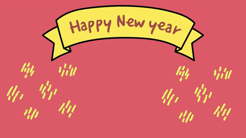 Cartoon gif. A turtle crawls on screen as little lines move around it that look like sand. A banner above the turtle reads, "Happy New Year."