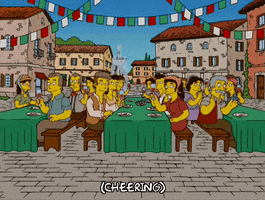 episode 8 group eating dinner in italy GIF