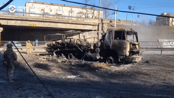 Destroyed Russian Equipment Smolders on Kyiv Streets