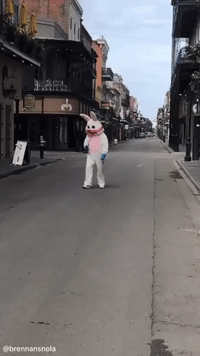 Lonely Easter Bunny Sings in New Orleans's Empty French Quarter