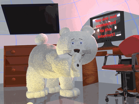 Digital art gif. A polar bear is standing in an igloo and they're waving at us.