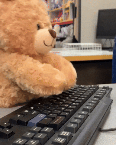 teddy bear typing GIF by Build-A-Bear Workshop