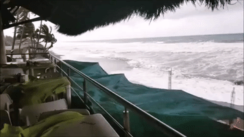 Strong Winds From Oncoming Hurricane Willa Lash Colima Beach