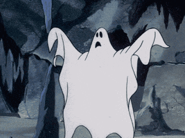 Cartoon gif. A Scooby-Doo ghost bobs up-and-down worriedly.