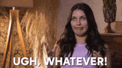 Reality TV gif. Rudi Gutierrez during an interview on The Bachelor sticks her tongue out, rolls her eyes, and says, “Ugh, whatever!”