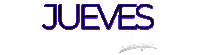 Sticker gif. Black text with purple pulsing drop shadow reads, in Spanish, 'Jueves.' Below, light gray logo for Pombo Comunicaciones.