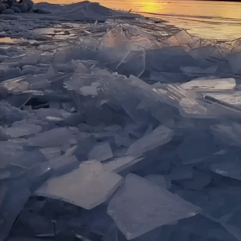 Wall of Cracked Ice Forms Near Shoreline at Leech Lake