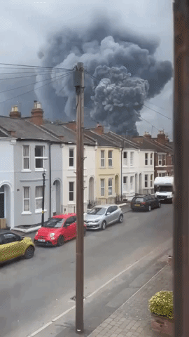 Smoke Cloud Billows Over Houses From Fire in Leamington Spa