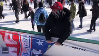 Man Skating With 'Trump 2024' Flag Tackled at Central Park Ice Rink