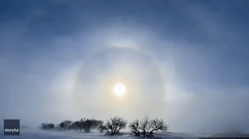 Frigid Cold Air in Minnesota Causes Halo to Appear Around the Sun