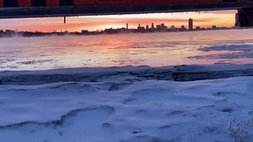 Ice Floats Along Niagara River During 'Brutal Cold' in Ontario