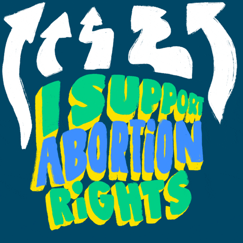 Digital art gif. Lightly bouncing green and yellow all-caps text reads, "I support abortion rights," under five large squiggly arrows pointing upward, set against a deep navy background.