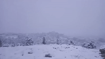 Snow Whitens Acropolis as Cold Snap Hits Athens