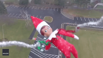 Elf Leaves Shelf to Take Drone Ride Through Snowy Pennsylvania Sky