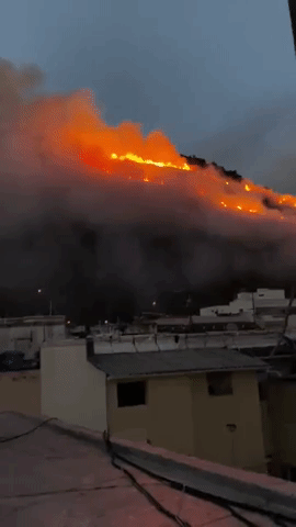 Brush Fire Burns Near Buildings in Rio de Janeiro