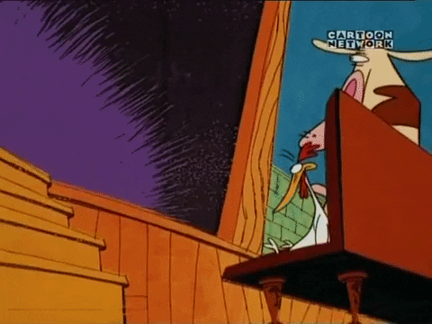 megazord13 giphygifmaker butt red guy cow and chicken GIF