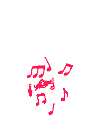 Sticker gif. Various pink musical notes, and the Red Bull logo, float up as a growing mass and then dissolve into pixels.