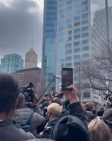 Demonstrators Chant 'George Floyd' Outside Minneapolis Courthouse Following Chauvin Verdict