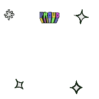 Text gif. 3D block letters in colorful triadic pinks purples blues and yellows zoom in heroically, surrounded by stars. Text, "Proud, BIPOC, American."