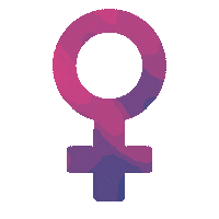 Sticker gif. The Sign of Venus in pink and purple camouflage print that oscillates in and out like the tide.