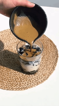 Iced Hojicha Latte with Grass Jelly