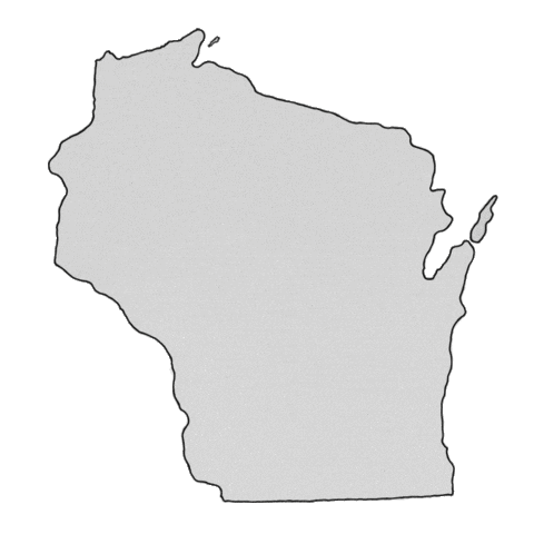 Digital art gif. Graphic of the state of Wisconsin, youthful green block lettering within. Text, "For cripes sakes, go vote!"