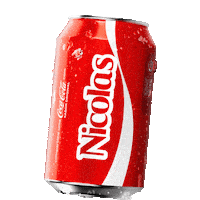 Sponsored gif. A red can of Coca-Cola with the name "Nicolas" rises into frame and then sinks back out again. 