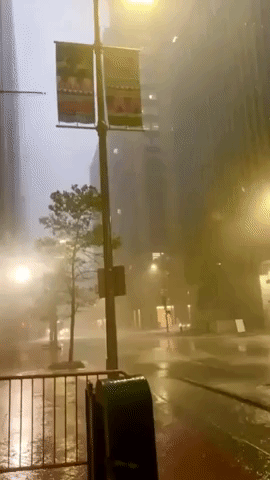 Heavy Rain and Winds Blow During Tornado-Warned Storm in Houston