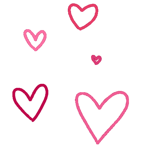 Sticker gif. Several outlines of hearts in different shades of pink bloom and shrink and grow continuously.