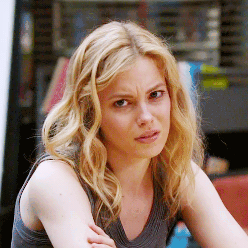 TV gif. Gillian Jacobs as Britta Perry in Community turns her head, confusedly scrunching her face.