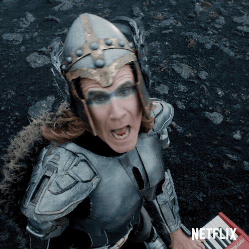 Movie gif. Will Ferrell as Lars in Eurovision Song Contest: The Story of Fire Saga wears costume armor as he plays the keyboard with swagger and looks up at us while he sings, "I love you."