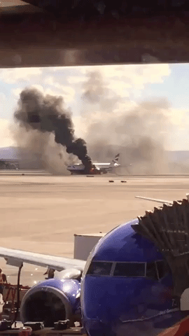 British Airways Plane on Fire at Las Vegas Airport