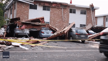 Wild Storm Damages Apartment Complex and Cars in Hudson, Wisconsin