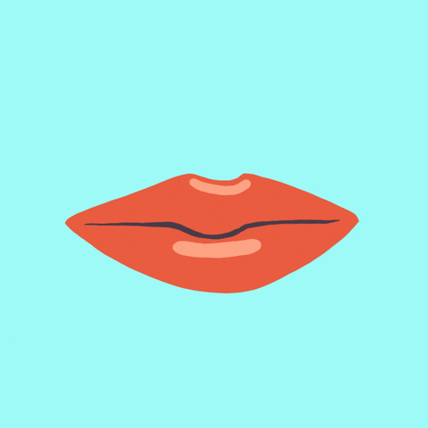 Digital art gif. Red pair of lips open up against a light blue background revealing the message, “Speak out against financial inequity.”