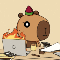 CapyEra fire work monday office GIF