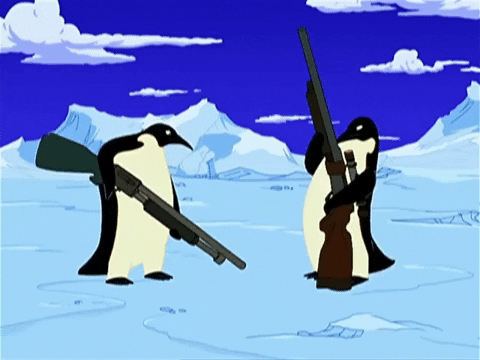 Aldoron giphygifmaker futurama penguins shotgun GIF