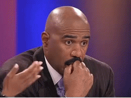Celebrity gif. Steve Harvey shakes his head in incredible disbelief. His eyebrows are raised and his hand is at his lip, contemplating what has stunned him. 
