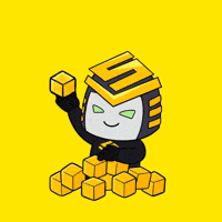 satlayer playing throwing mecha cubes GIF
