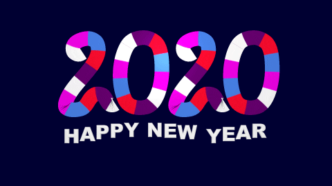 Text gif. With festive, dancing text the message reads, “2020 Happy New Year.”